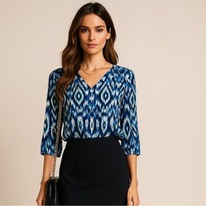 💙Chico's Effortless Ikat Vanessa Top - Blue, Teal & White💙
